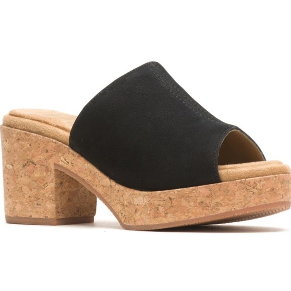 HUSH PUPPIES Poppy Black Suede Leather Cork Heel Mule Sandals Women’s Size 11 - Picture 8 of 12